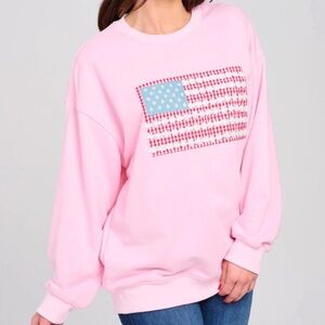 A Girl Thing Pink Long Sleeve Tee with Flag Design